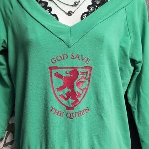 Vtg Stella Starr Off Shoulder V Neck Royal Graphic